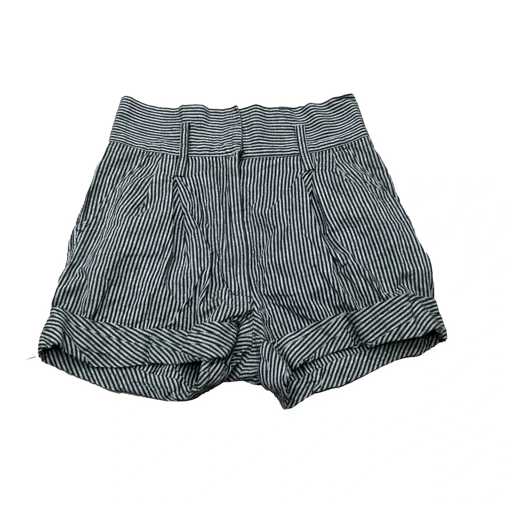 3.1 Phillip Lim Black Linen Blend Pinstripe High-Rise Pleated Paper Bag Shorts 0